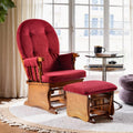 Solid Wood Glider Rocking Chair and Ottoman Set, Rustic Nursery Glider Rocker with Padded Cushion, Smooth Rocking Motion Indoor Living Room Nursing Napping Reading, Brown+Red