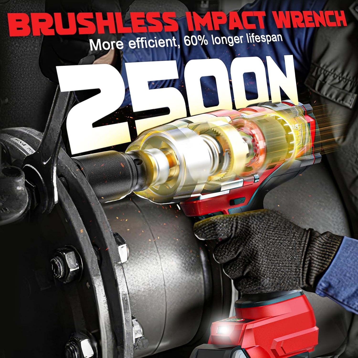 DIYtoolifz 3/4' Cordless Impact Wrench Compatible with Milwaukee 18V Battery: 1850FT-LBS(2500N.m) High Torque Impact Driver, Auto-Stop Reverse, 4-Speed Heavy Duty Impact for Car/Truck/Mower(Bare Tool)