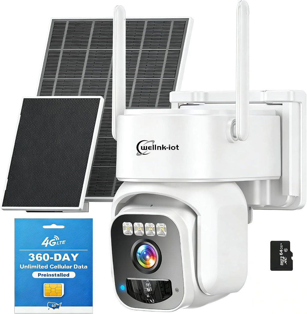 4G LTE Cellular Solar Security Camera w/ 360 day unlimited data, No WiFi surveillance camera Wireless Outdoor, PIR Motion Sensor, Human Tracking, 360° Live View, 2 Way Talk, 2K Color Night Vision