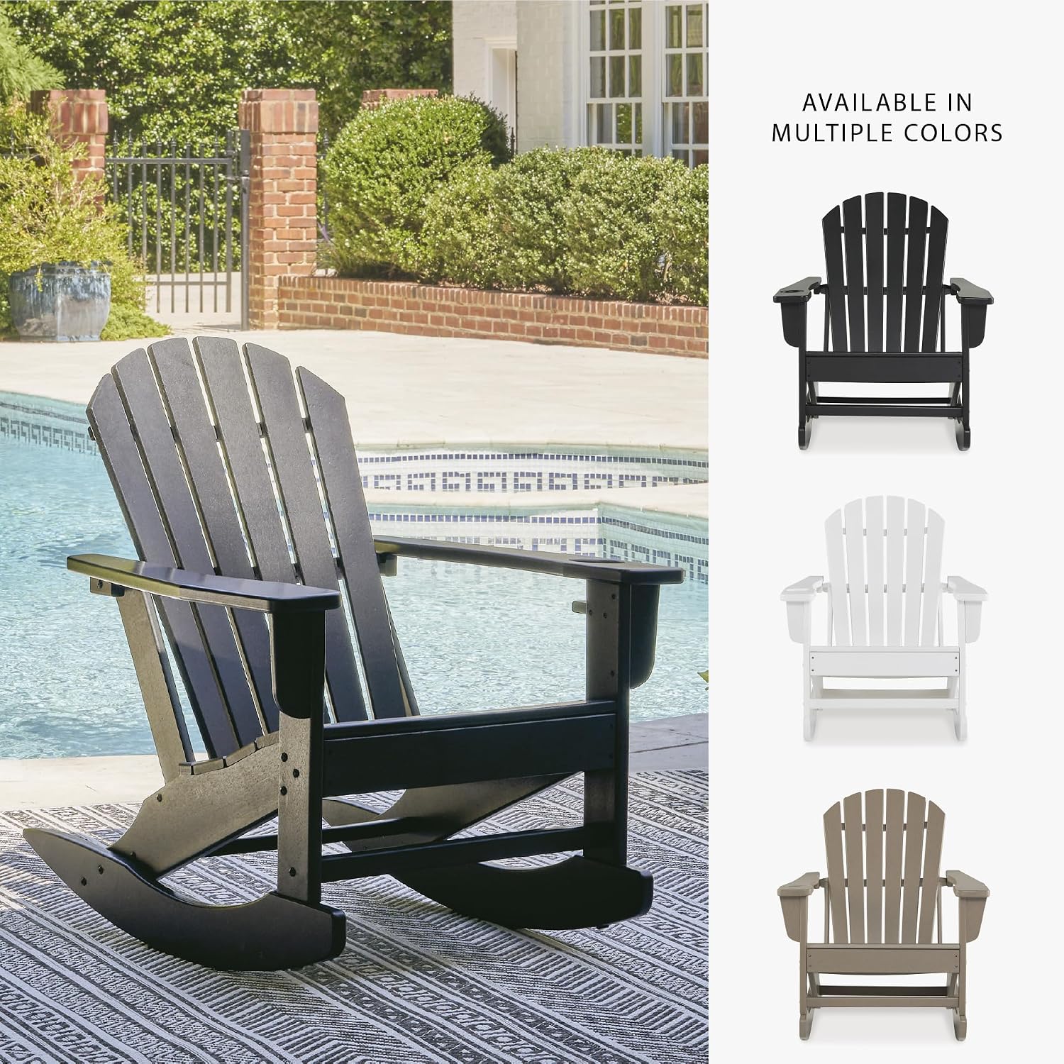 Signature Design by Ashley Sundown Treasure Cottage Weather Resistant Indoor/Outdoor Rocking Chair with 1 Cup Holder, Black