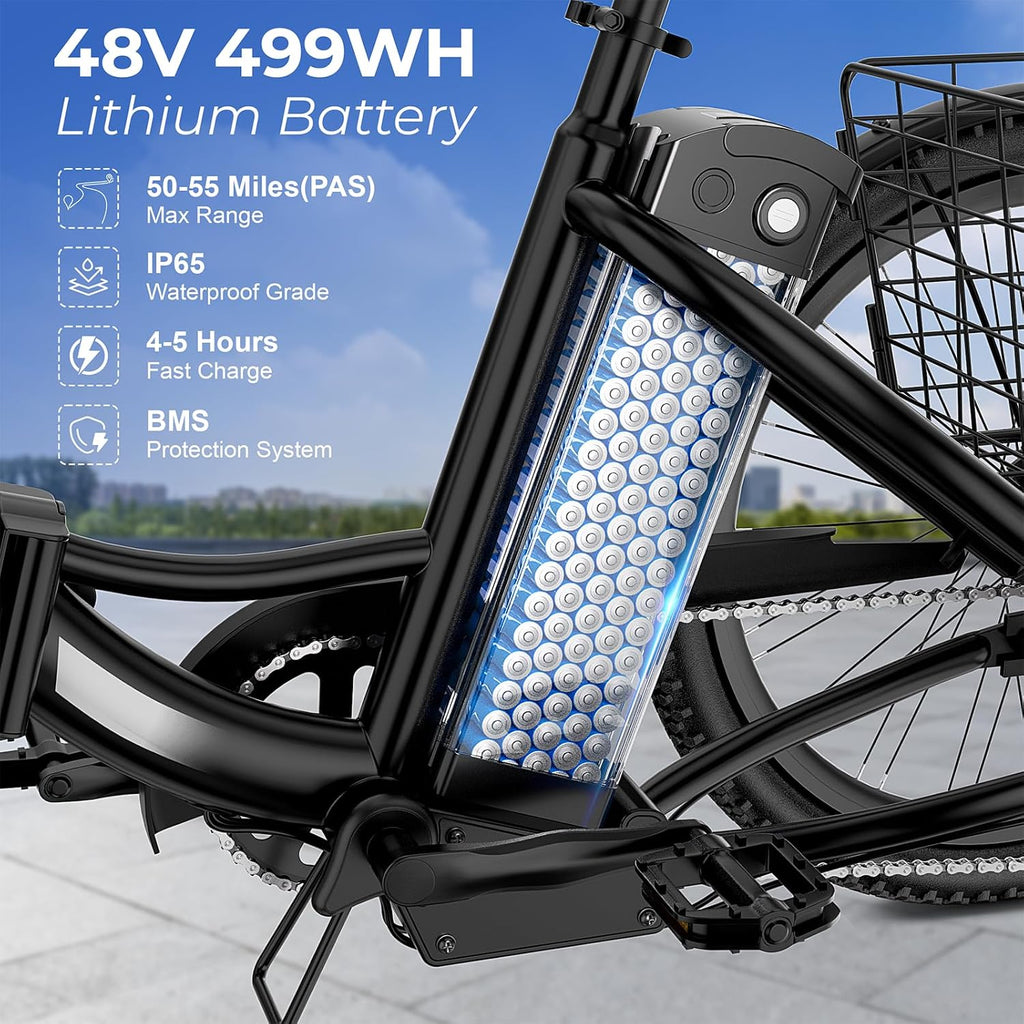 ANCHEER Electric Tricycle for Adults, 350W(Peak 550W) Etrike, 48V/499Wh Ebike, 24' Folding 3 Wheel Electric Trike, 15.5MPH & 55Miles Electric Bike, Rear Differential, Rear Basket