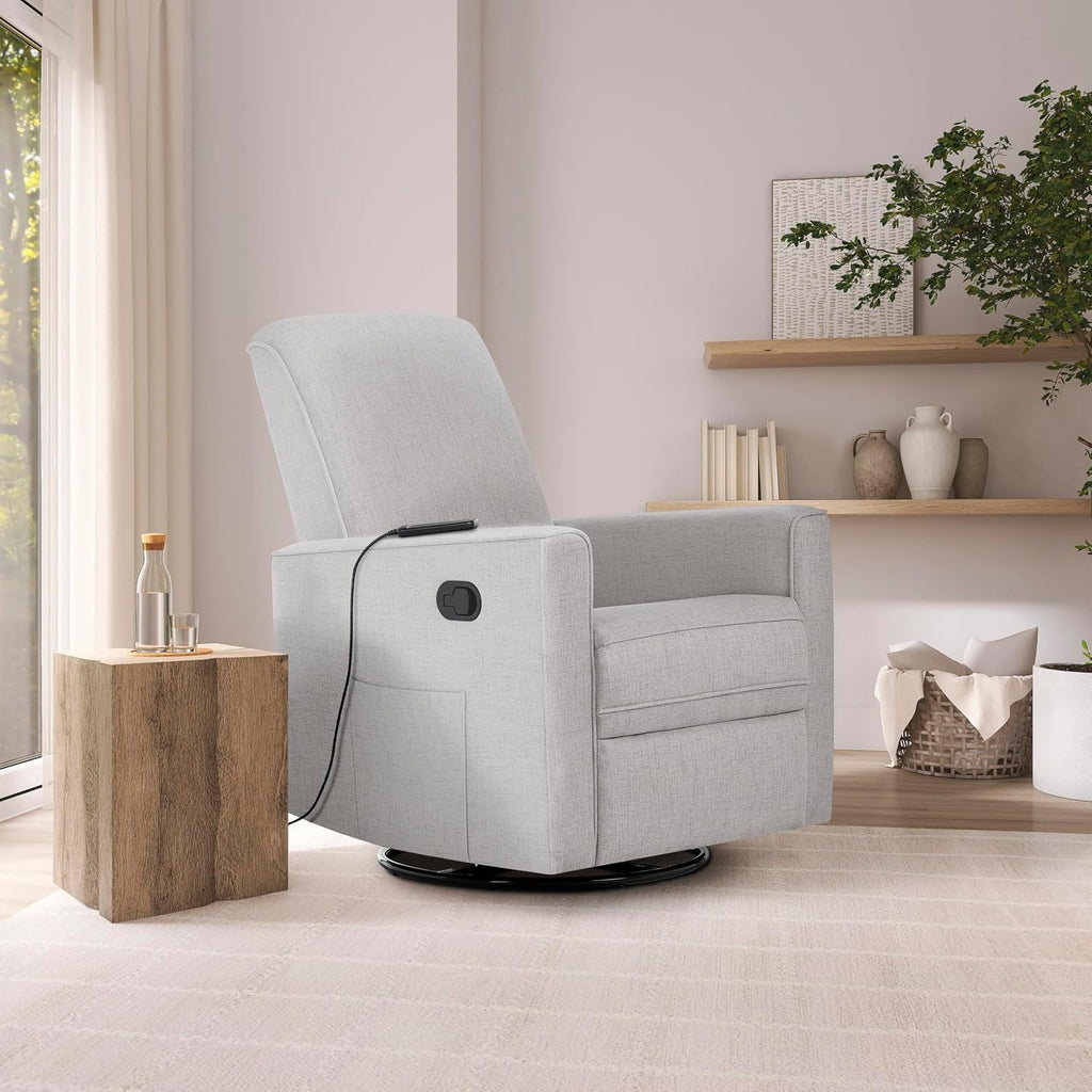 Evolur Raleigh Glider with Massager in Charcoal, Upholstered Plush Seating 360° Swivel Glider Rocking Chair, FSC Certified, Greenguard Gold & JPMA Certified Nursery Glider Recliner