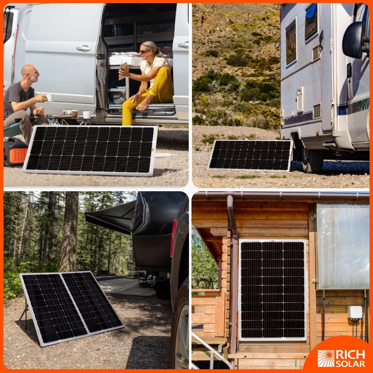 RICH SOLAR 200 Watt 12 Volt Monocrystalline Solar Panel 2 Pack of 9BB Cell 100W High Efficiency Solar Module Charge Battery for RV Trailer Camper Marine Off Grid