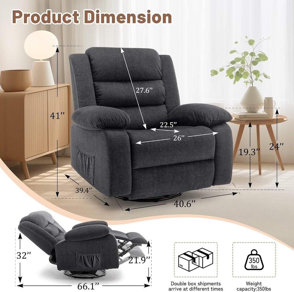 Korser Rocker Recliner Chairs for Adults, Oversized Recliner with Massage and Heating Function, 360° Swivel Nursery Rocking Chairs, Extra Wide Recliner Chair for Bedroom and Living Room