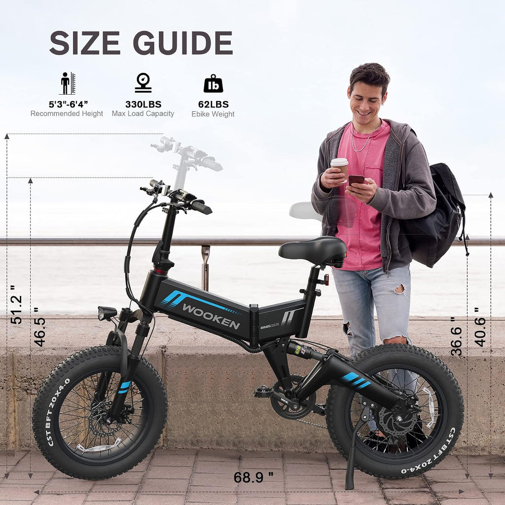 TotGuard Electric Bike,20' Electric Bike for Adults 500W Brushless Motor, 19.8MPH Fat Tire Ebike,Foldable Adult Electric Bicycles with 48V 10Ah Removable Battery,7-Speed,SGS Certified to UL 2849