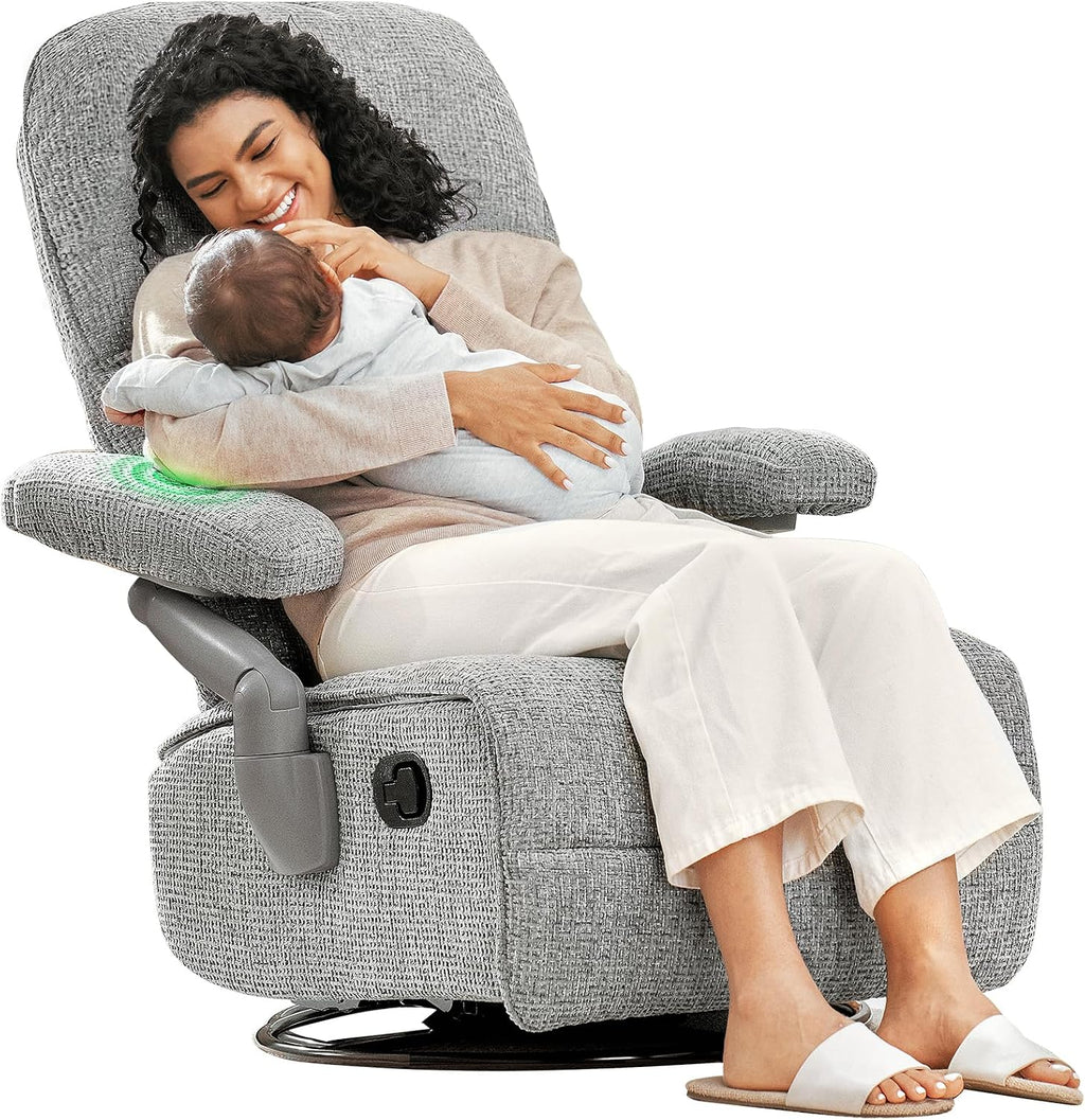 MAMAZING Lullacloud Swivel Rocker Recliner Chair for Adults with Adjustable Armrests & Headrest, Glider Rocking Chair Indoor with Removable Cover, Reading Chair with a Cushion for Living Room Bedroom