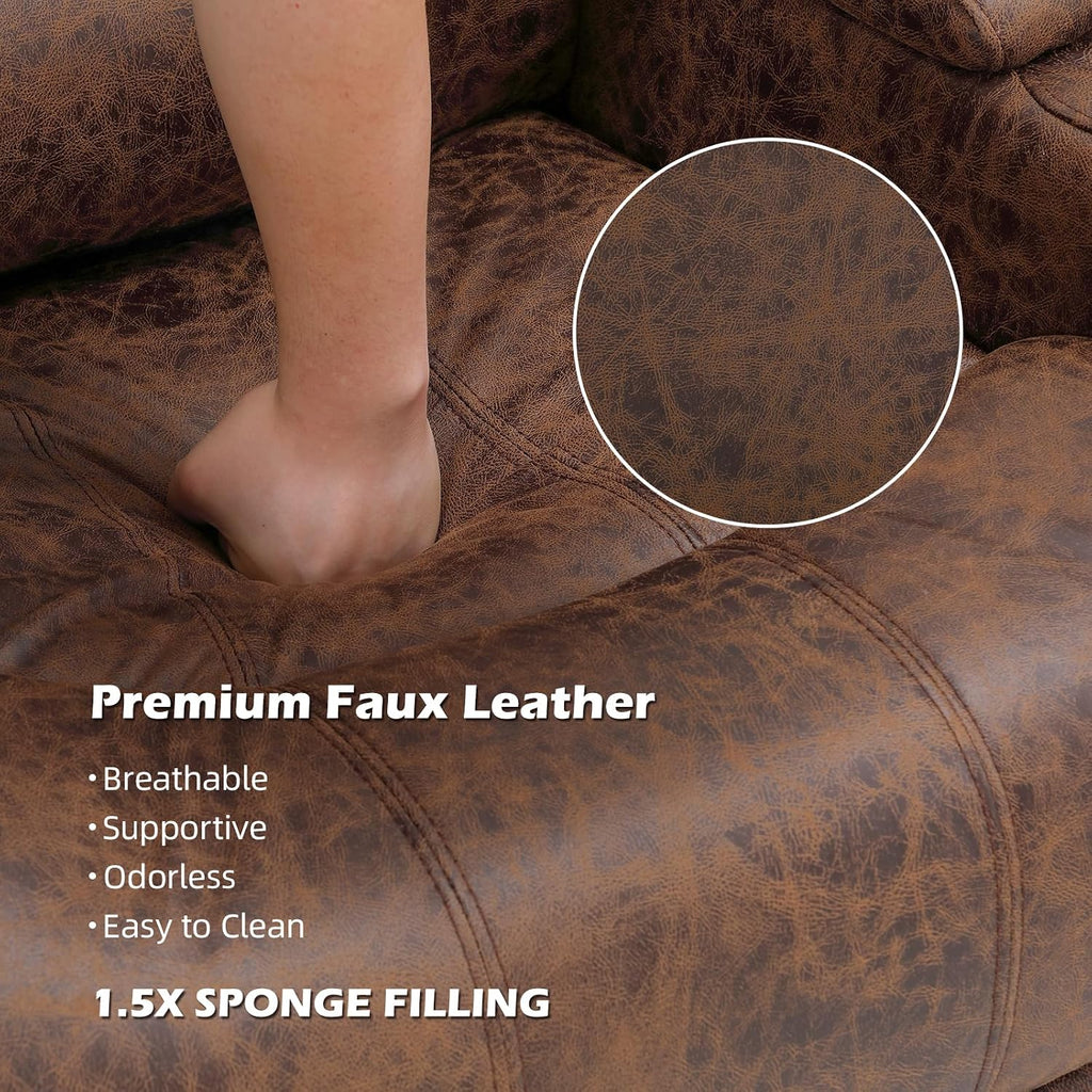 Bonzy Home Power Recliner Chair, Soft Faux Leather Recliner Chair with Thickened Padding and USB&Type-C Charging Ports, Classic Heavy Duty Single Reclining Sofa for Living Room, Nut Brown