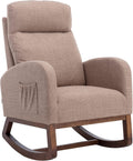 Modern Rocking Chair with Breathable Yellow Linen & Solid Wood Legs - Recliner Glider Armchair Featuring Side Pocket, High Back Support for Nursery, Living Room, Bedroom (Camel)