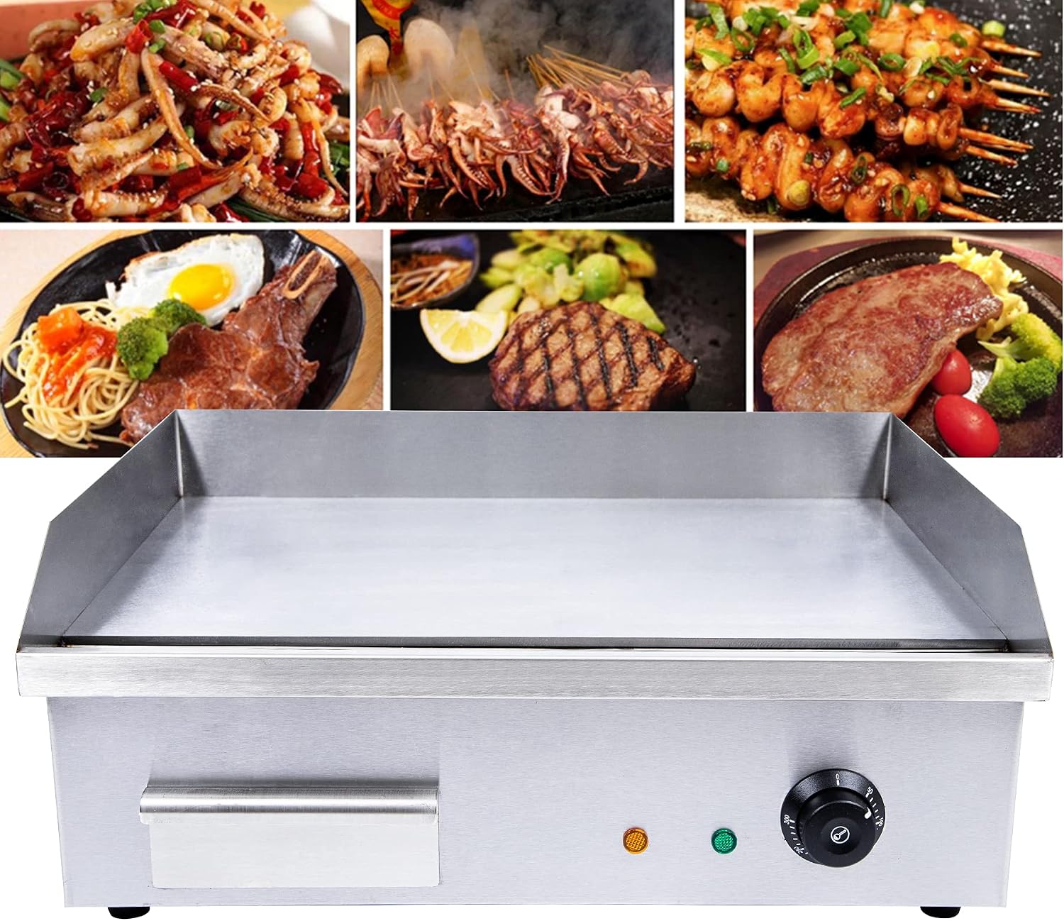 Commercial Electric Griddle, 3000w Stainless Steel Teppanyaki Grill Indoor Outdoor, Countertop Flat Top BBQ Plate with Thermostatic Control