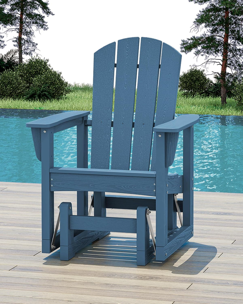 SERWALL Outdoor Glider Chair, HDPE Patio Glider Rocker All-Weather Porch Glider for Outside, Blue