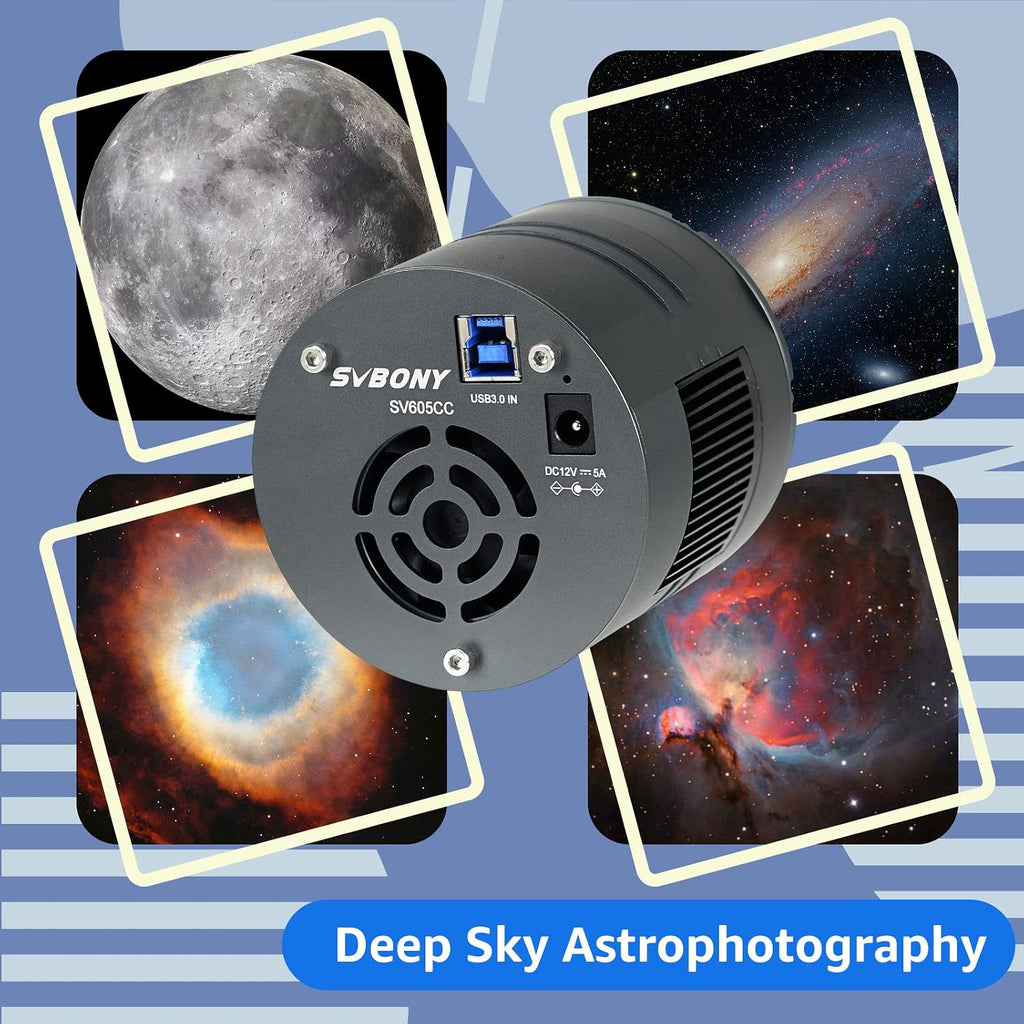 SVBONY SV605CC Cooled Astrophotography Camera, 9MP IMX533 USB3.0 CMOS Camera Bundle with SV555 54mm Petzval APO Refractor Telescope for Astrophotography, Full Frame Compatibility, SLR Camera Lens