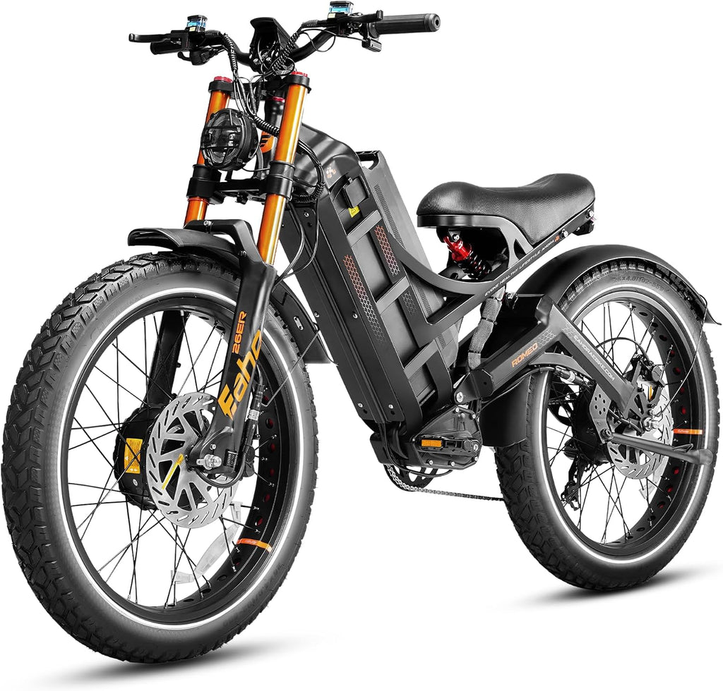 eAhora 2026 Romeo Pro 3 5600W 50Mph High-Torque Ebike, 60V 80Ah 250-Mile Long Range Electric Bike for Adults, Adjustable Air Suspension, 26'' Puncture-Proof Tire, UL 2849 Certified by TÜV