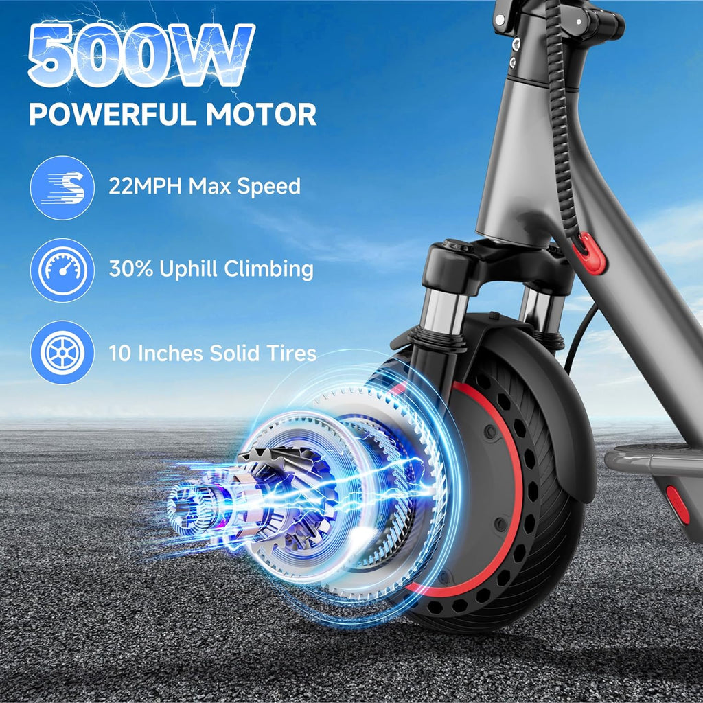 Aovowheel Electric Scooter for Adults, Folding E Scooter with 250W-500W Motor 16-24 Mph Top Speed, Max 15-60Miles Long Range,6.5''/8.5''/10''/14'' Solid Tires Commuting Scooters, Dual Brakes
