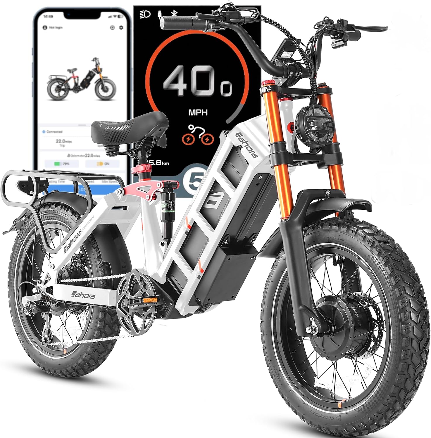 2026 eAhora Juliet Pro 2 Electric Bike for Adults, Peak 5400W Dual Motor, 43Mph, 60V 70Ah Battery for 220 Miles Range, 20' Fat Tires, APP, Commuting & Delivery