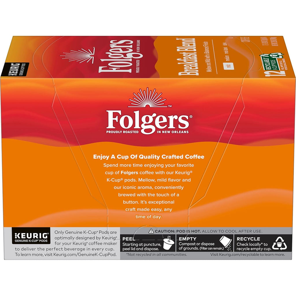 Folgers Breakfast Blend Mild Roast Coffee, 12 Keurig K-Cup Pods (Pack of 2)