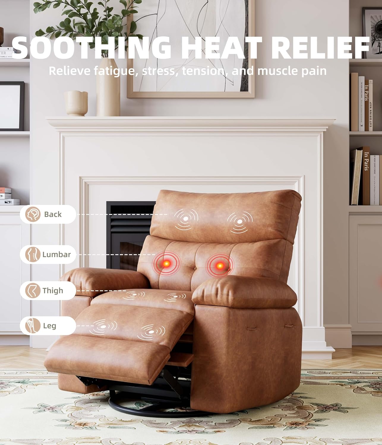 GarveeHome Power Rocker Swivel Recliner Chair - Heat and Massage, PU Leather Electric Glider Rocking Chair with USB Port, Glider Recliner Nursery Chair for Living Room, Bedroom, Nursery