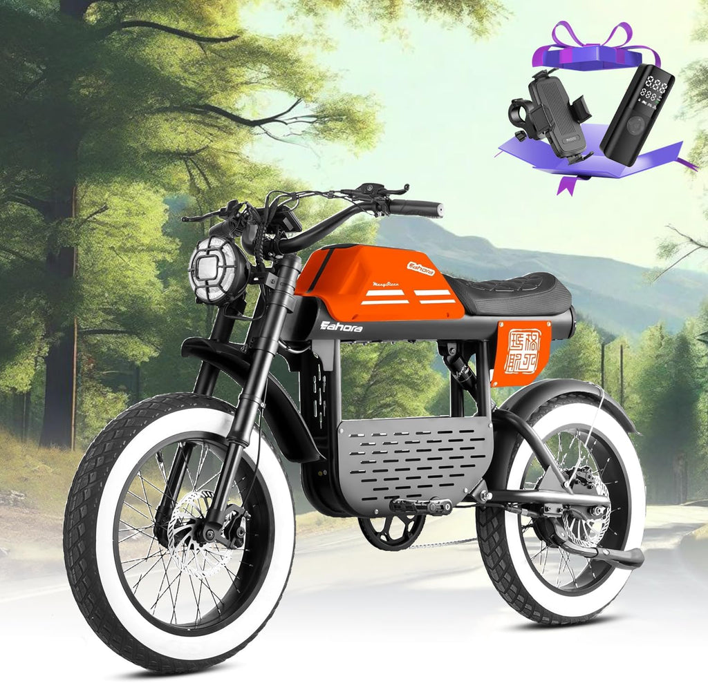 eAhora Dual Motor Electric Bike - Adults 4000W 44MPH Ebike 52V 30Ah Long Range Electric Dirt Bike, 20 * 4.5 Fat Tire Electric Mountain Bike Full Suspension Electric Motorcycle for Off Road