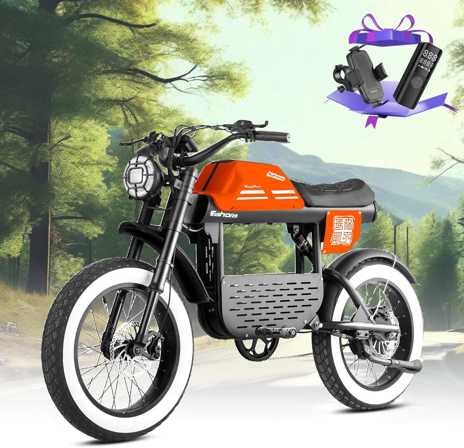 eAhora Dual Motor Electric Bike - Adults 4000W 44MPH Ebike 52V 30Ah Long Range Electric Dirt Bike, 20 * 4.5 Fat Tire Electric Mountain Bike Full Suspension Electric Motorcycle for Off Road