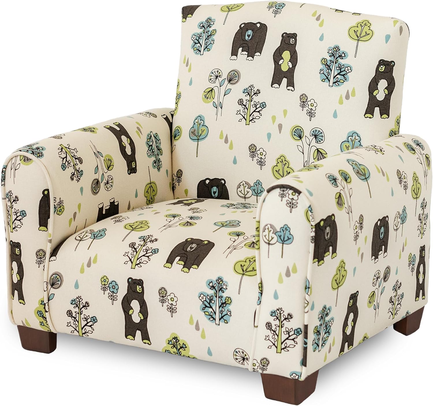 Toddler Personalized Armchair, Kids Upholstered Rocking Chair with Personalization, Toddler Chair with Personalized Name, Comfy Child Armchair, (Bears & Trees Print, Legs)