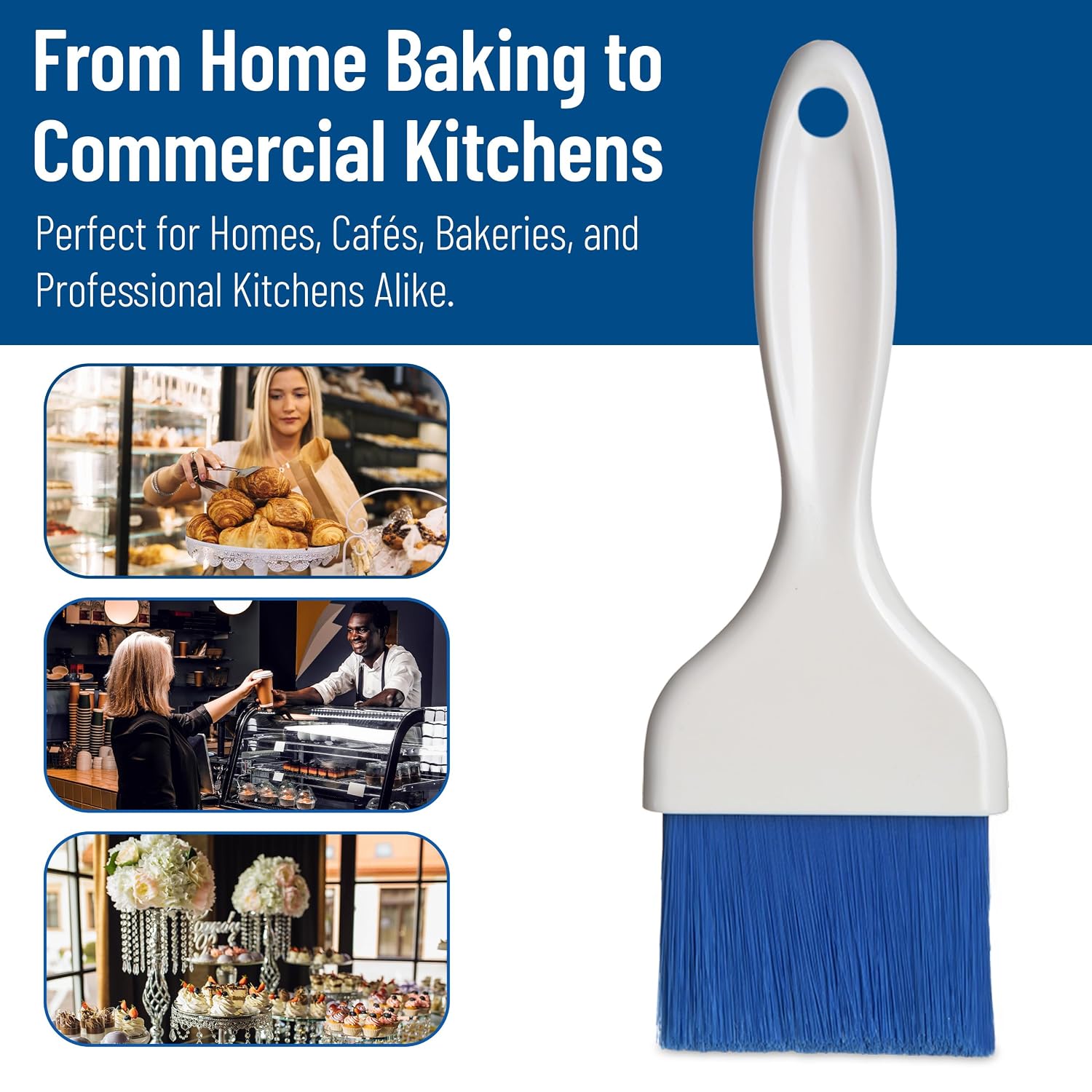 Carlisle Foodservice Products Galaxy Pastry Brush, 3' Wide, Flat, with Hanging Hole, Soft, Tapered with Chisel-Point Trim and Handle, Nylon, Blue, (Pack of 12)