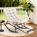 Takywep Rattan Rocking Chair with Detachable Polyester Cushion and Extendable Footrest – Papasan Chair with Cozy Seating for Porch, Lawn, Bedroom & Living Room, Beige