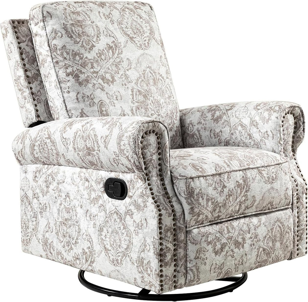 HULALA Home Modern Rocker Recliner, Printed Fabric Swivel Glider with Adjustable Backrest & Footrest, Beige