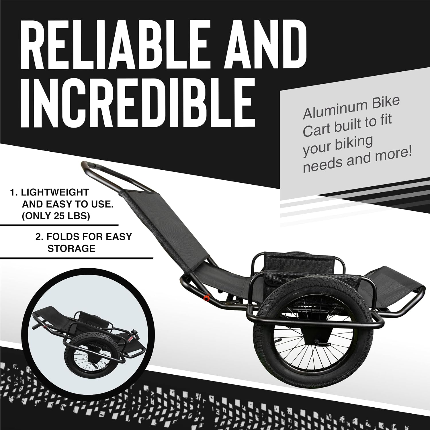 Rambo Bikes Aluminum Bike Trailer Cart - Heavy-Duty Game Cart and Utility Trailer - 300lbs Maximum Capacity - 6061 Aluminum Alloy Frame, 16' Fat Tires for Any Terrain - All-Purpose Foldable Trailer