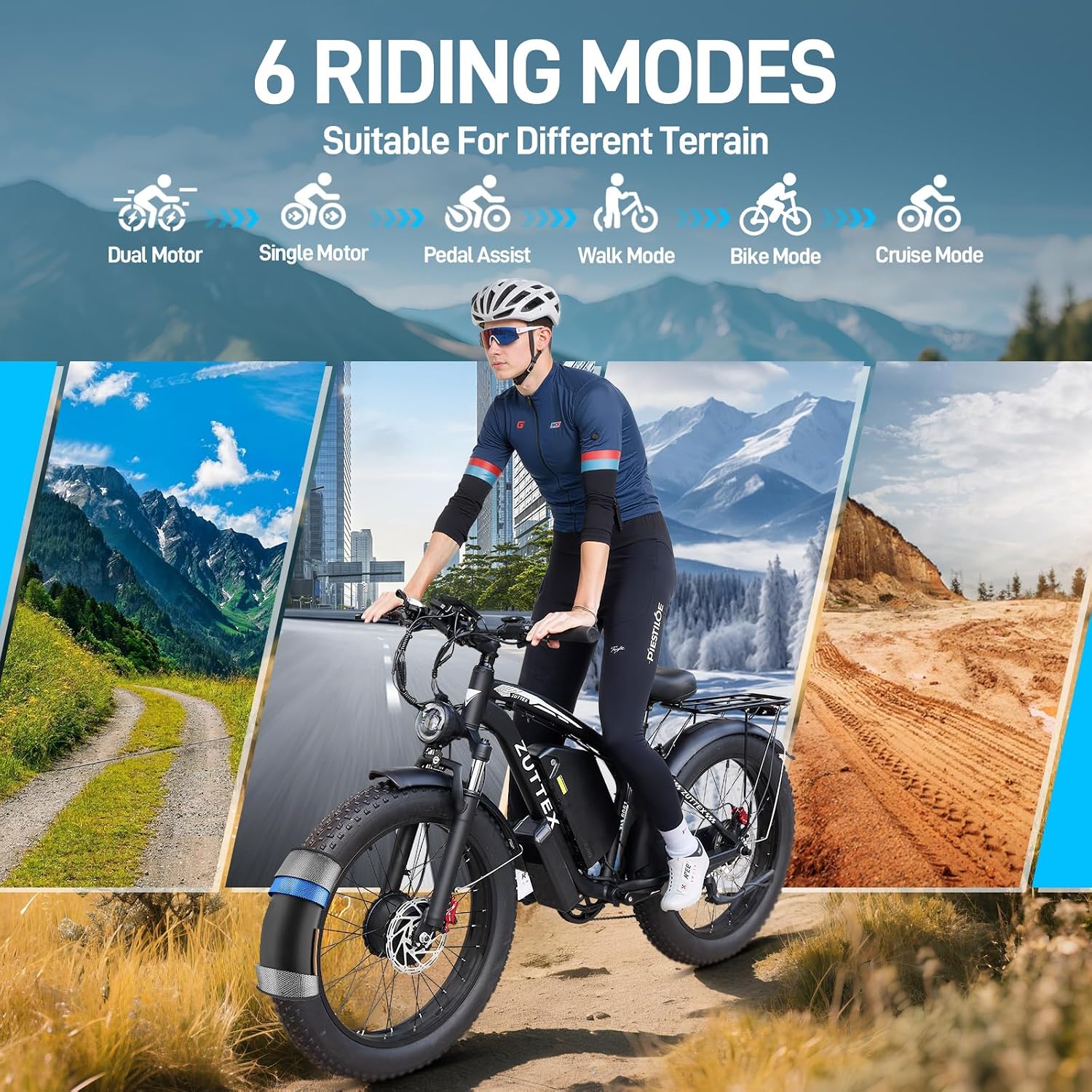 Dual Motor Ebike 8000W Peak for Adults - 58V Max-Output 36AH Battery 24 Inch Fat Tire Electric Bike LCD Display Fast 47MPH 105 Miles Range for Hunting Fishing