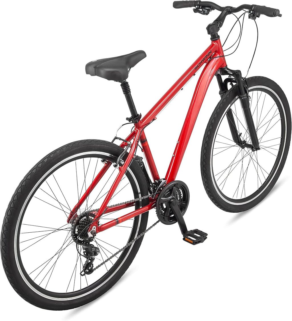 Schwinn Network 3.5 Hybrid Bike, Mens and Womens Bike, 21-Speed Hybrid Bicycle, Aluminum Frame, Suspension Seat, Alloy Linear Pull Brakes, Adult Bicycle