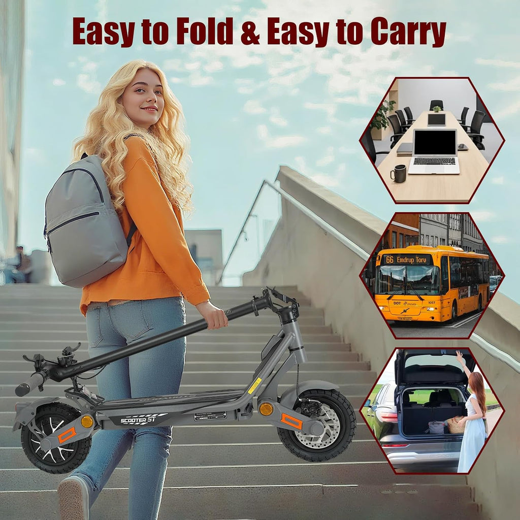 Fast Electric Scooter Adults, 1200W/5600W Off Road E Scooter, 35/50 Miles Long Range, 35/50 MPH Top Speed, 10/11' Tires, Foldable Kick Scooter for Adults and Teens with Dual Suspension