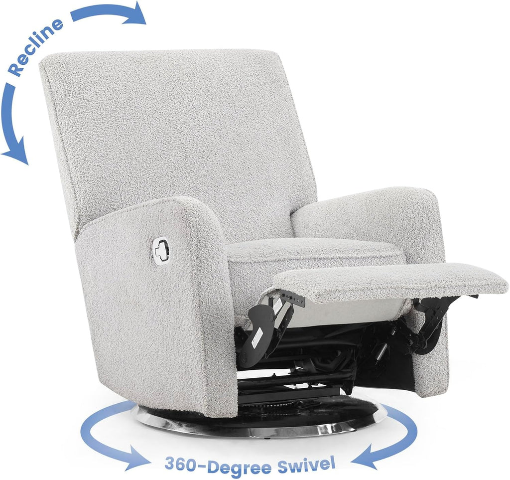 Delta Children Nest Nursery Swivel Recliner - Fabric is GREENGUARD Gold Certified and Oeko-TEX Standard 100 - Upholstered in a Unique Chenille Yarn for Blanket Like Softness, Fog