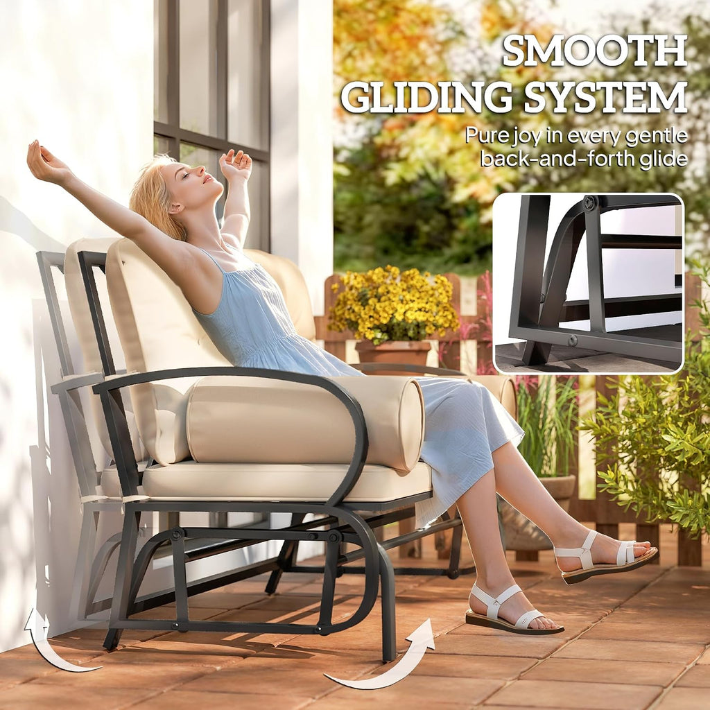 Outsunny Swing Glider Rocking Chair, Double Patio Bench, 2 Person Loveseat with Steel Frame, Cushions, Pillow Armrests, Khaki