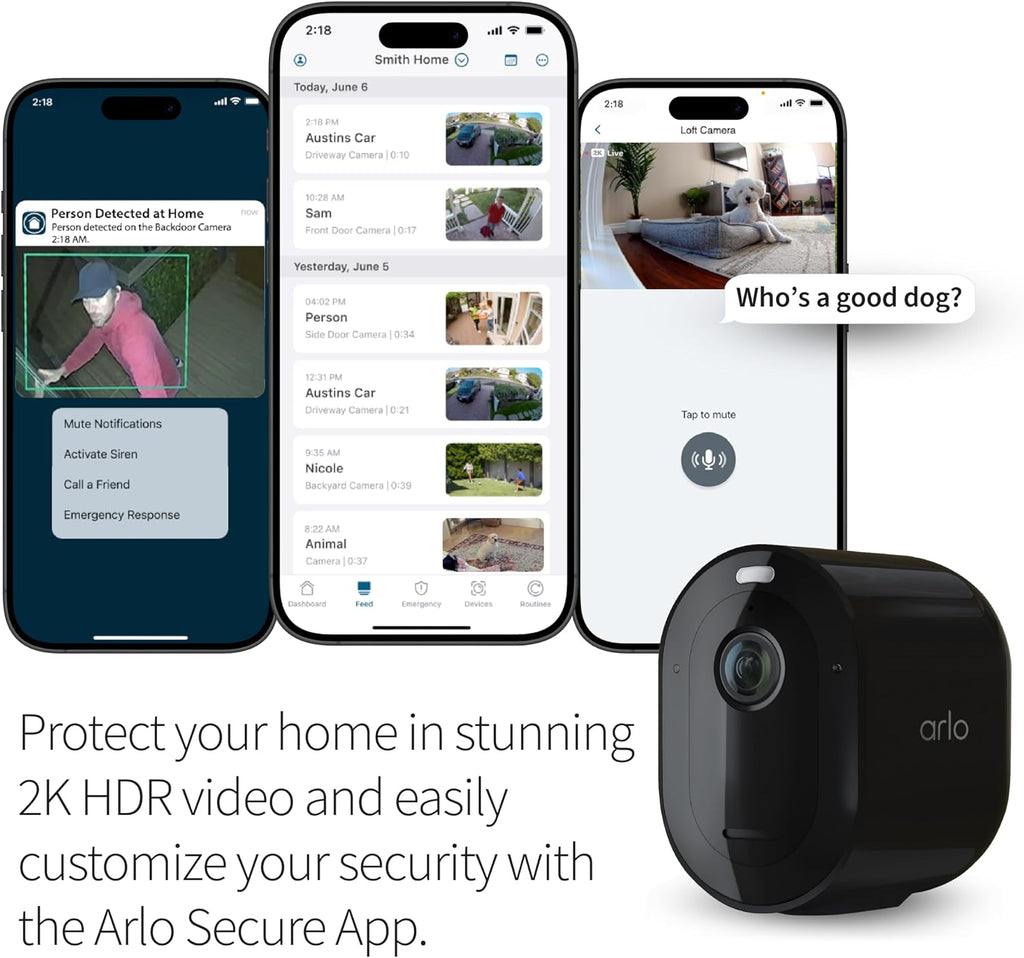 Arlo Pro Security Camera 2K HDR (5th Gen, 2022 Release) - Wireless Outdoor Camera, Rechargeable Removeable Battery, Event Captions, Emergency Response, 1-Month Trial of Secure Plan, 1 Cam, Black