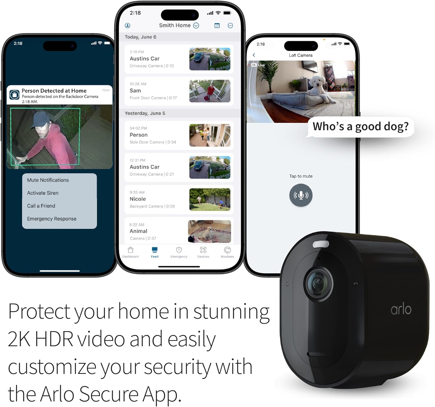 Arlo Pro Security Camera 2K HDR (5th Gen, 2022 Release) - Wireless Outdoor Camera, Rechargeable Removeable Battery, Event Captions, Emergency Response, 1-Month Trial of Secure Plan, 1 Cam, Black