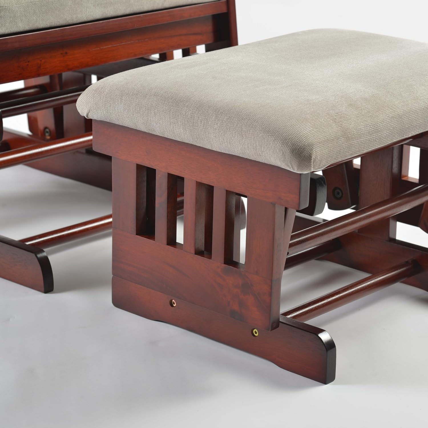 Rustic Glider Chair for Nursery with Ottoman, Resistant Rubber Wood Nursery Glider and Ottoman Sets for Relaxing, Rocking Chair for Living Room Bedroom, (Brown)