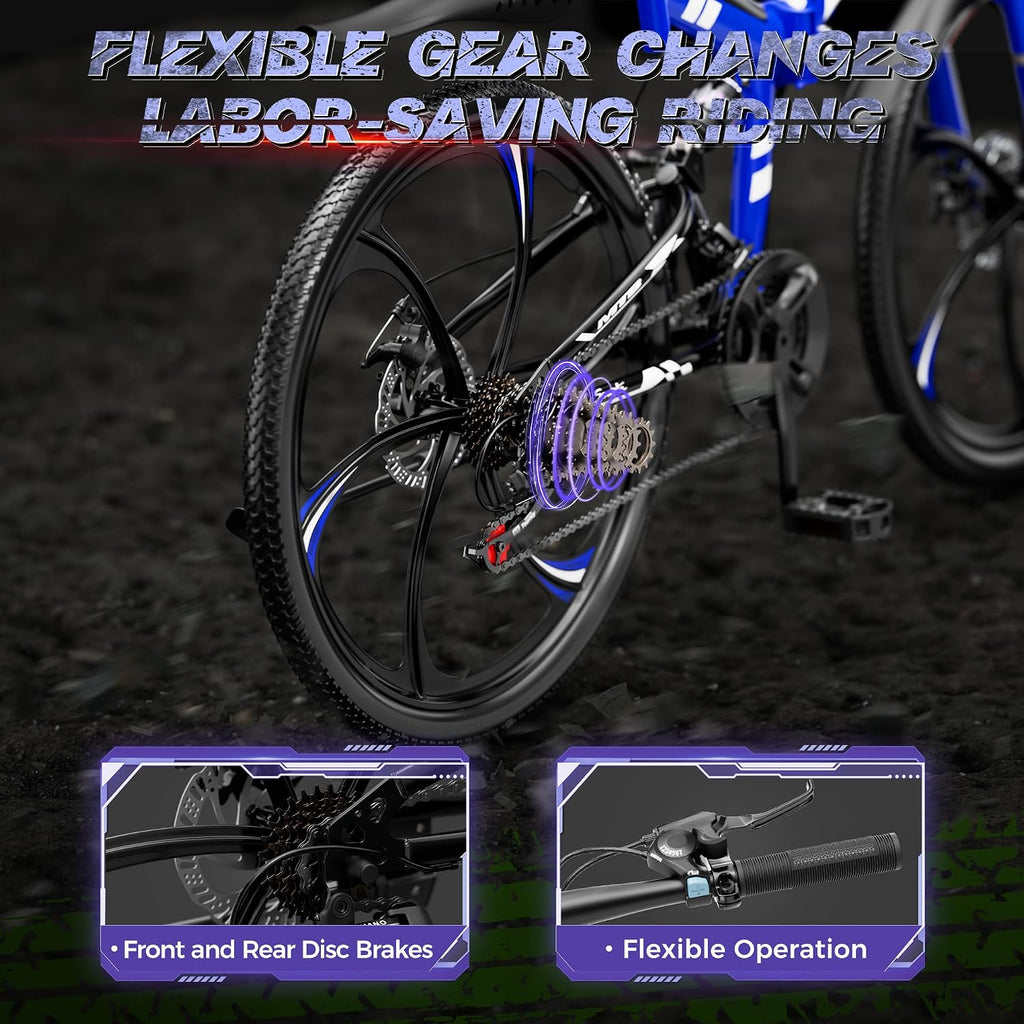 26 Inch Adult Folding Bikes/Mountain Bikes, 21 Speeds Mountain Bicycles with Full Suspension, Dual Disc Brake, High Carbon Steel Frame, Foldable Bike for Men/Women/Teen, Multiple Colors