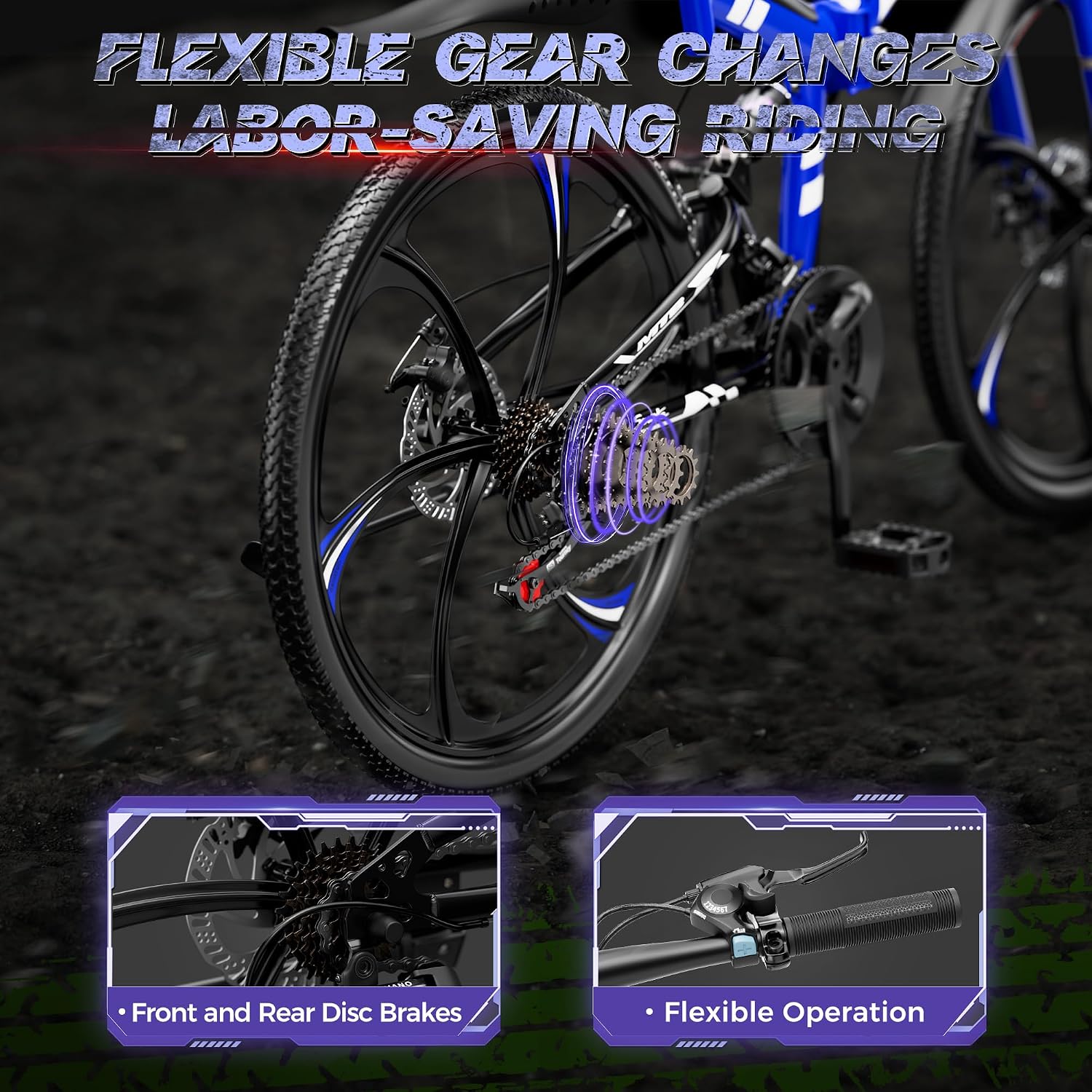 26 Inch Adult Folding Bikes/Mountain Bikes, 21 Speeds Mountain Bicycles with Full Suspension, Dual Disc Brake, High Carbon Steel Frame, Foldable Bike for Men/Women/Teen, Multiple Colors