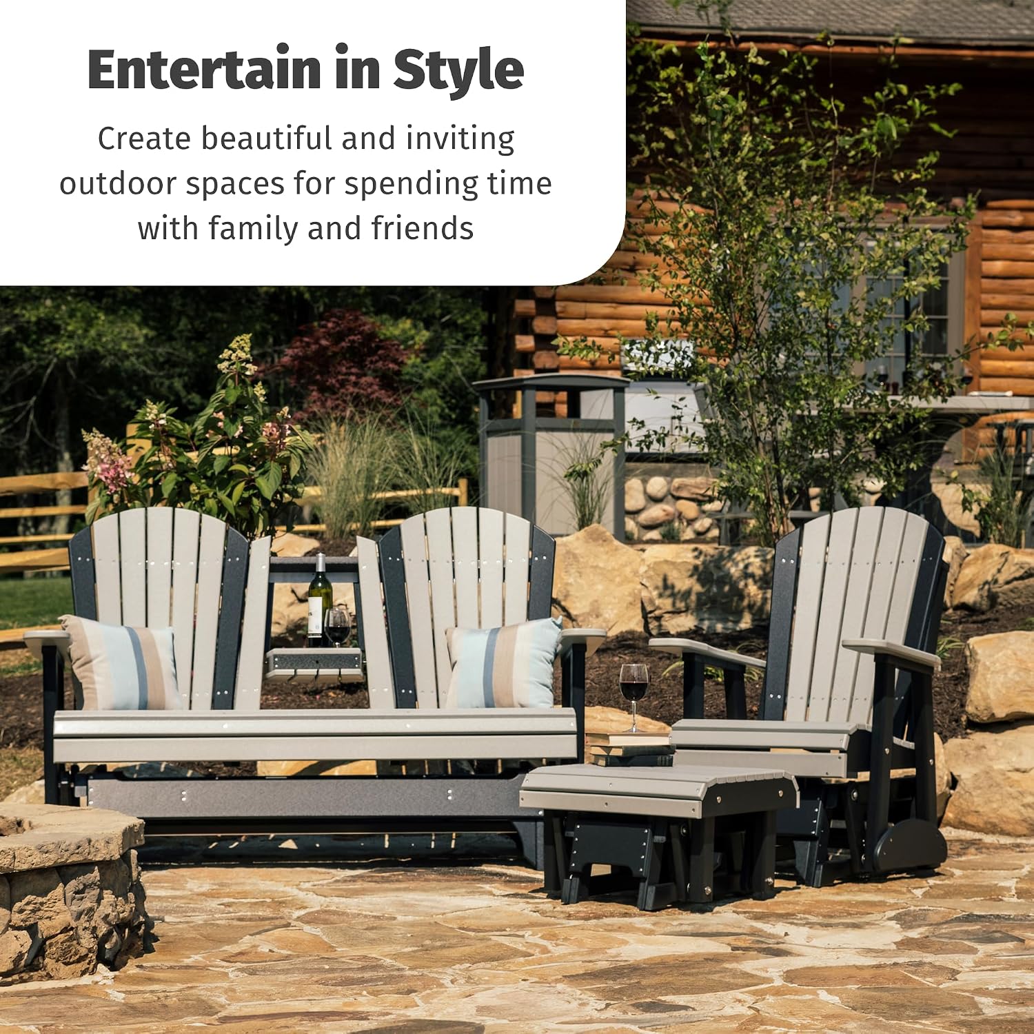 LuxCraft 2' Adirondack Glider Chair, Outdoor Patio Rocking Glider, Gliding Rocker for Outside (Green)