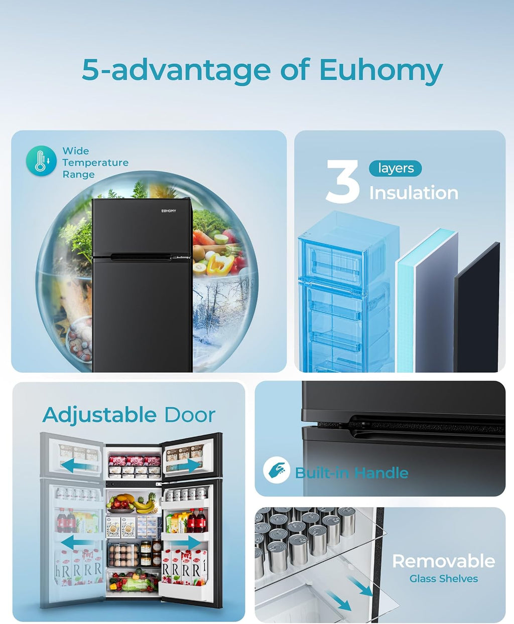 EUHOMY Mini Fridge with Freezer, 4.5 Cu.Ft Mini Refrigerator fridge, 2 door For Bedroom/Dorm/Office/Apartment - Food Storage or Cooling drinks, Black