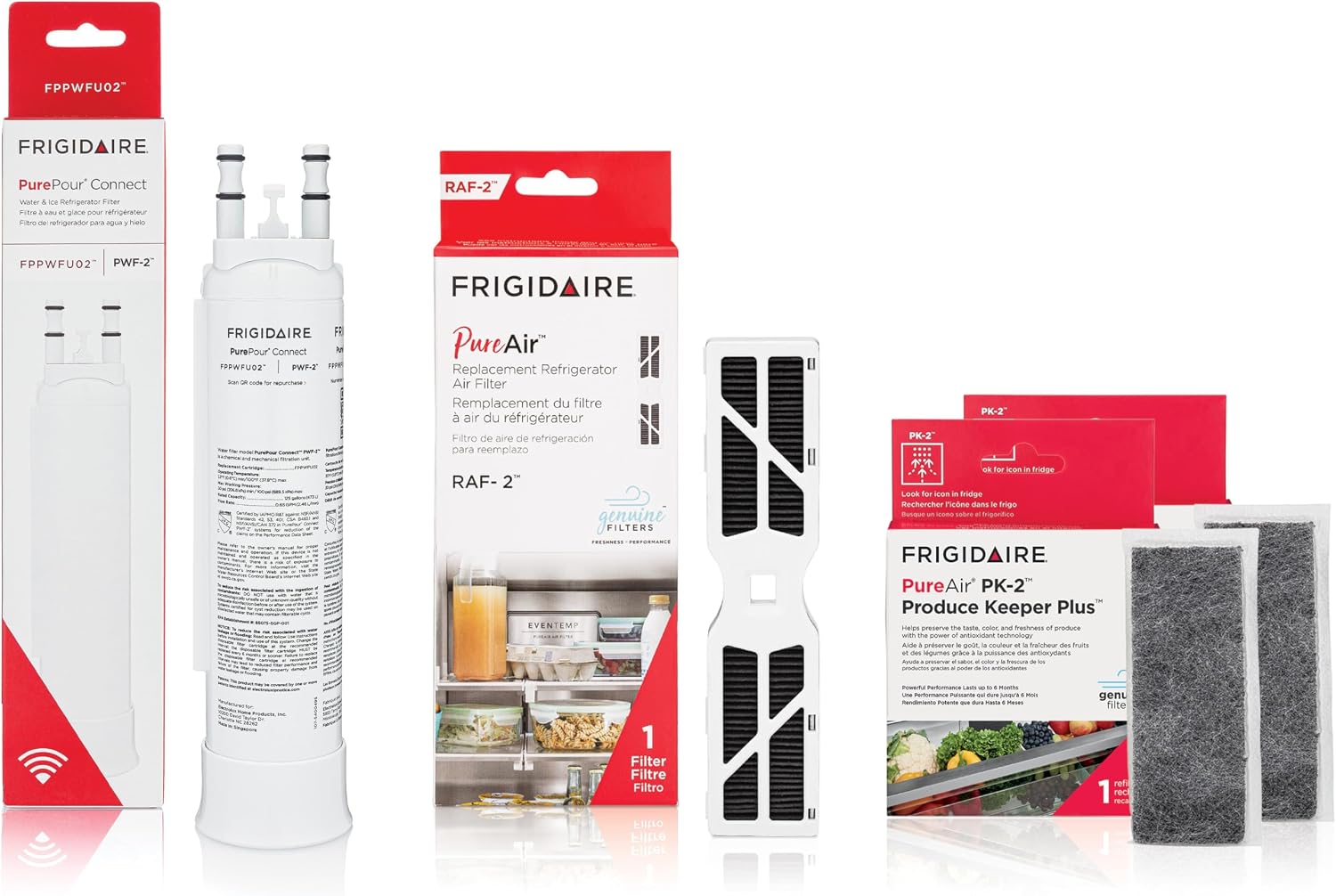 Frigidaire PurePour® PWF-2™ FPPWFU02 + PureAir® RAF-2™ FRGPAAF2 + PureAir® PK-2™ FRPAPK2RF Water & Air Filter Combo