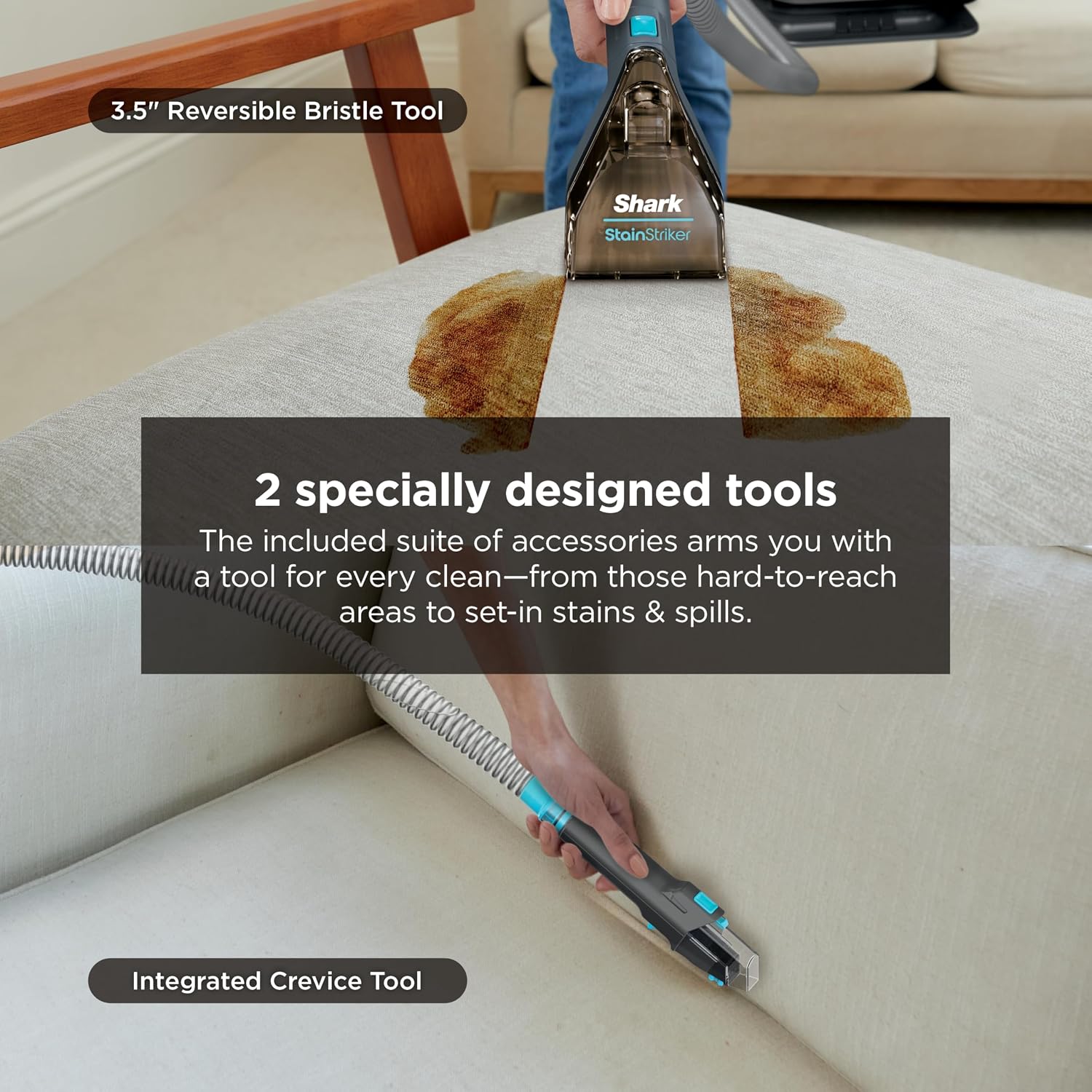 Shark StainStriker Portable Carpet & Upholstery Cleaner with On-Board Self-Cleaning, Spot, Stain, & Odor Eliminator, Includes 2 Cleaning Tools, 2 Cleaning Solutions, Charcoal, PX221BRN