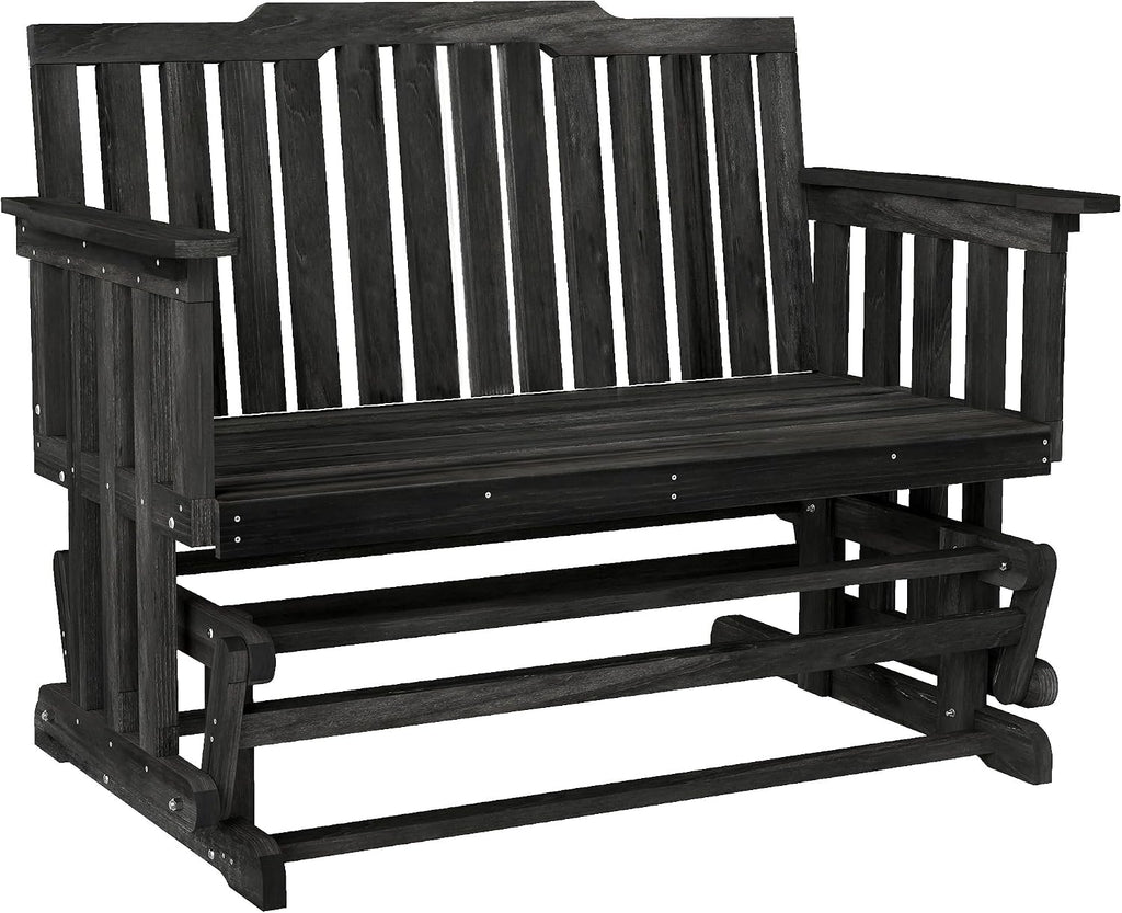 Outsunny 2-Person Patio Swing Glider Bench with Quick Drying Design and Wide Armrest, Wood Rocking Chair Loveseat for Backyard Garden Porch, Black