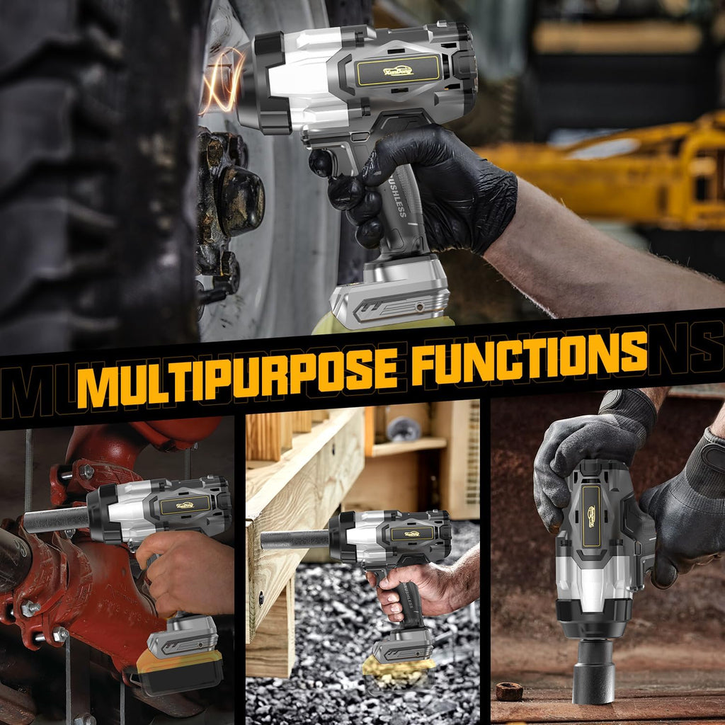 Cordless Impact Wrench 1/2' Compatible with Dewalt 20V Battery, 1600Ft-lbs(2200N.m) High Torque Impact Gun Heavy Duty, Brushless Electric Power Impact Driver with 4 Speed Modes & LED Work Light