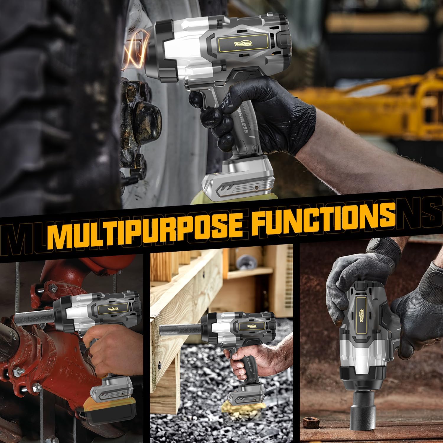 Cordless Impact Wrench 1/2' Compatible with Dewalt 20V Battery, 1600Ft-lbs(2200N.m) High Torque Impact Gun Heavy Duty, Brushless Electric Power Impact Driver with 4 Speed Modes & LED Work Light