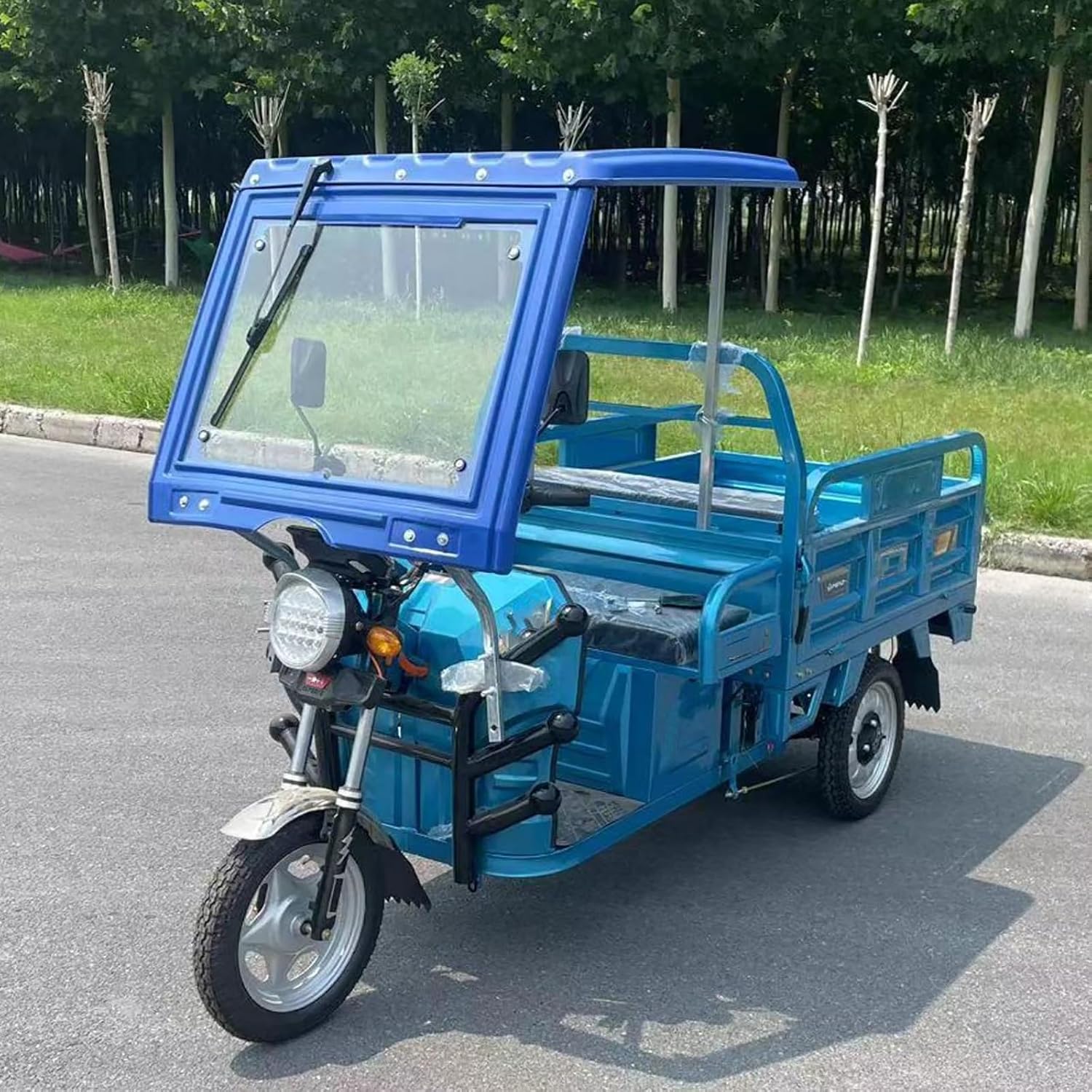 Electric Tricycle Cover, Heavy Duty 3 Wheel Bicycle Cover, 3 Wheel Cargo with Trike Windshield, All-Season Tricycle Clothing, Ideal for Carrying Cargo Electric Powered Tricycles(Blue)