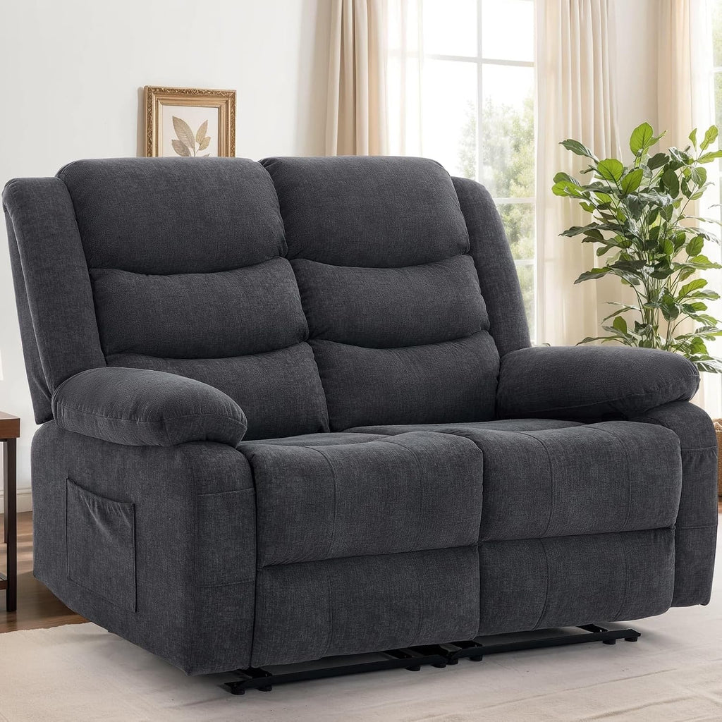 Korser Loveseat Recliner Sofa for RV Furniture and Theater Seating, Wall Hugger Loveseat Recliner, Oversized Loveseats Couch with Front Porckets&Side Pockets, Fabric, Grey