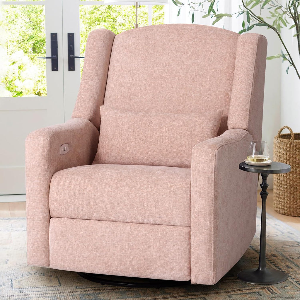 Power Recliner Chair Swivel Glider, Large Nursery Glider w/USB Charging Port, Chenille Upholstered Rocker Recliner for Bedroom,Nursery,Living Room,1PC,Coral Pink