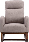 Modern Rocking Chair with Breathable Yellow Linen & Solid Wood Legs - Recliner Glider Armchair Featuring Side Pocket, High Back Support for Nursery, Living Room, Bedroom (Grey)