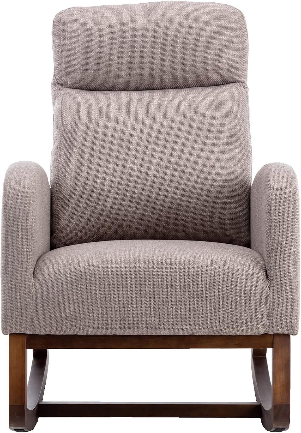 Modern Rocking Chair with Breathable Yellow Linen & Solid Wood Legs - Recliner Glider Armchair Featuring Side Pocket, High Back Support for Nursery, Living Room, Bedroom (Grey)