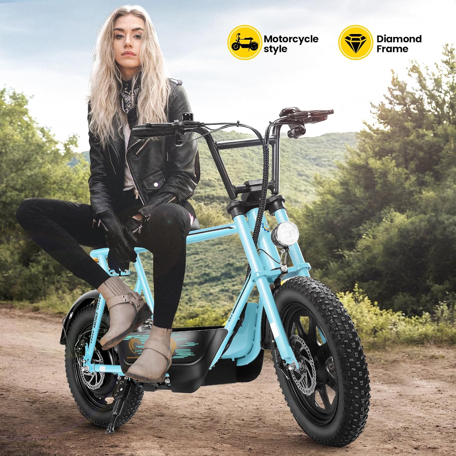 Caroma Peak 1200W/800W/500W Electric Scooter with Seat,16'×3' Fat Tire Ebike All-Terrain,Max 30Miles&20MPH Electric Scooter Adults,Electric Motorcycle Adults with Storage Basket for Pets&Cargo